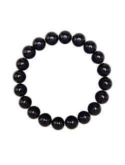 FORZIANI 8mm Natural Shiny Black Onyx Beads Stretch Bracelet - Truth + Strength - High Quality Black Gemstone Beaded Men Women Unisex Bracelet - Adjustable Size - Made in