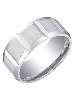 Men's Premium Sterling Silver Delta Wedding Ring Band, Brushed Satin, 8mm, Comfort Fit, Sizes 8 to 14