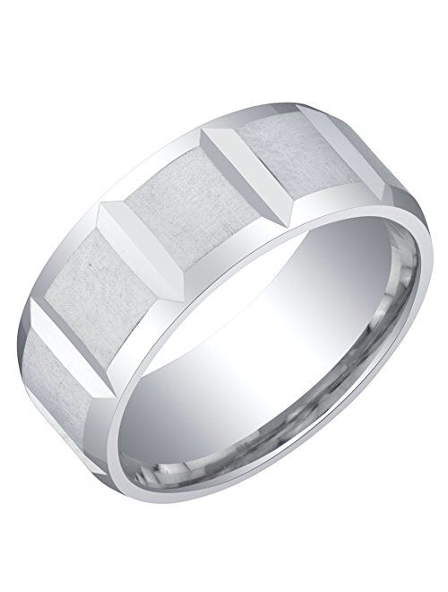 Peora Men's Premium Sterling Silver Delta Wedding Ring Band, Brushed Satin, 8mm, Comfort Fit, Sizes 8 to 14
