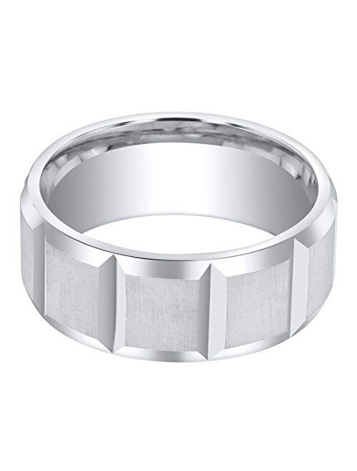 Peora Men's Premium Sterling Silver Delta Wedding Ring Band, Brushed Satin, 8mm, Comfort Fit, Sizes 8 to 14