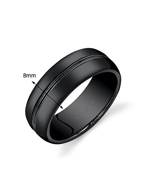 Peora Mens 8mm Black Cobalt Wedding Band Ring Double Groove Sizes 7 to 14