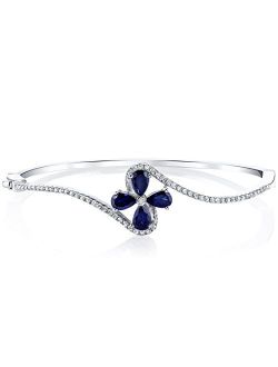 Created Blue Sapphire Blue Topaz Daisy Bangle Bracelet for Women 925 Sterling Silver, 2 Carats total Pear Shape 6x4mm, 2.25 inches diameter