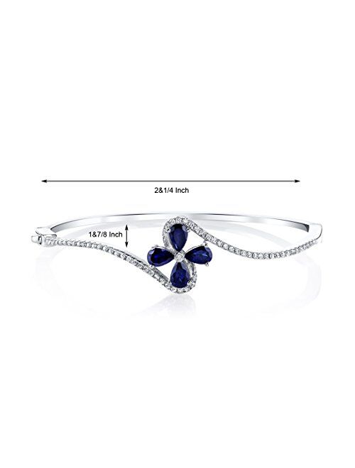 Peora Created Blue Sapphire Blue Topaz Daisy Bangle Bracelet for Women 925 Sterling Silver, 2 Carats total Pear Shape 6x4mm, 2.25 inches diameter