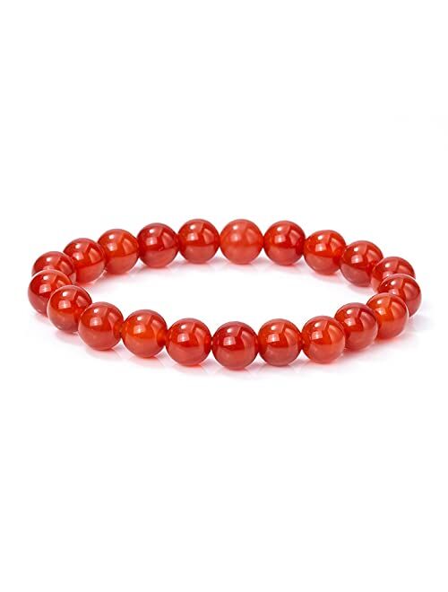 COLORFUL BLING 2Pcs Red Carnelian Crystal Stretch Bracelet Set Natural Agate Energy Chakra Beaded Gemstone for Women Girls Couple Anxiety Relief Jewelry