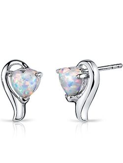 Created White Fire Opal Angel Wing Heart Earrings for Women 925 Sterling Silver, 1.25 Carats total, Friction Backs