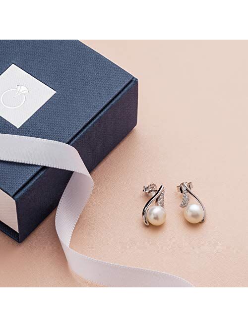 Peora Freshwater Cultured White Pearl Moonflower Earrings in Sterling Silver, 7.50mm Round Button Shape, Friction Backs