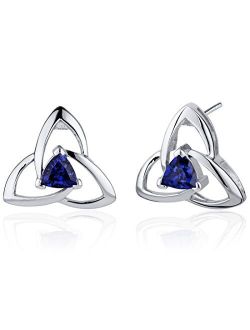 Created Blue Sapphire Trinity Knot Stud Earrings for Women 925 Sterling Silver, Hypoallergenic 1 Carat total Trillion Shape, Friction Backs