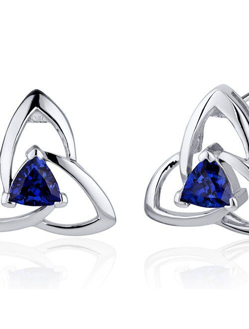 Peora Created Blue Sapphire Trinity Knot Stud Earrings for Women 925 Sterling Silver, Hypoallergenic 1 Carat total Trillion Shape, Friction Backs