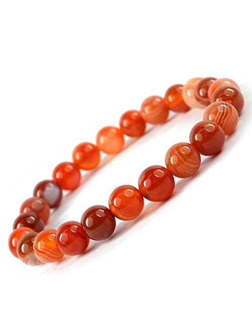 Crystu Natural Carnelian Bracelet Crystal Stone 8mm Beads Bracelet Round Shape (Color : Red/Orange)