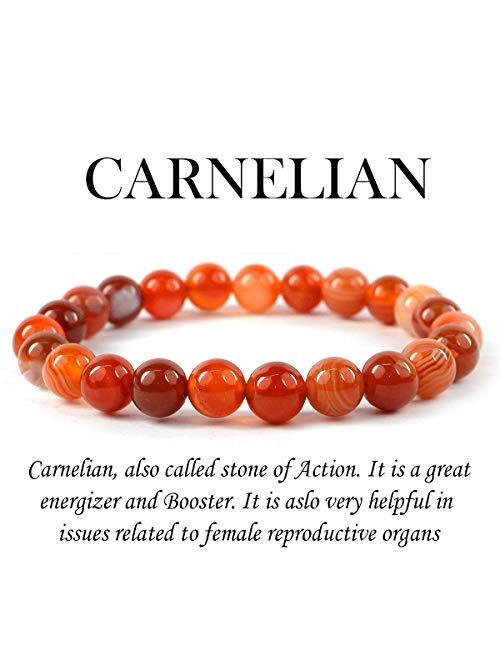 Crystu Natural Carnelian Bracelet Crystal Stone 8mm Beads Bracelet Round Shape (Color : Red/Orange)