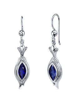 Created Blue Sapphire Drop Earrings for Women 925 Sterling Silver, 1 Carat Total, Marquise Shape, 8x4mm, Fishhooks