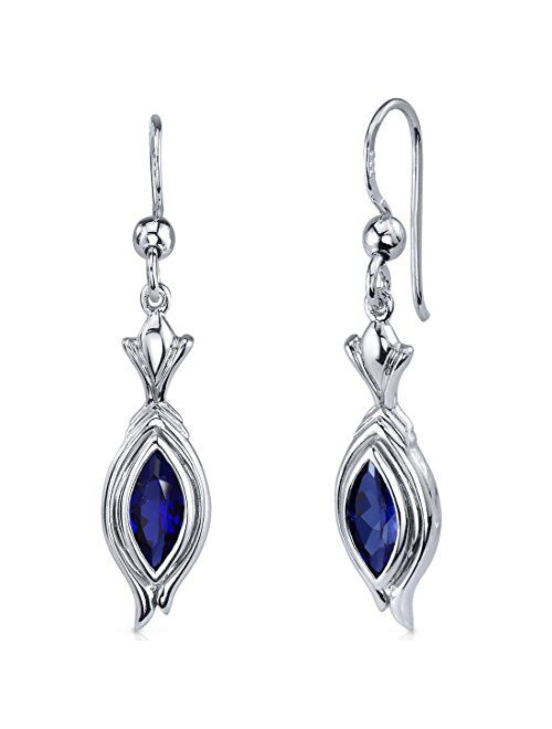 Peora Created Blue Sapphire Drop Earrings for Women 925 Sterling Silver, 1 Carat Total, Marquise Shape, 8x4mm, Fishhooks