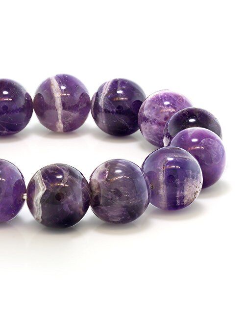 Gem Stone King Purple Amethyst Bead Gemstone Stretchy Bracelet for Women 8.5 Inch Round 16MM