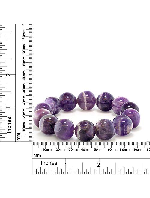 Gem Stone King Purple Amethyst Bead Gemstone Stretchy Bracelet for Women 8.5 Inch Round 16MM