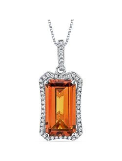 7 Carats Created Padparadscha Sapphire Pendant Necklace for Women 925 Sterling Silver, Royal Octagon Cut 15x8mm, with 18 inch Chain