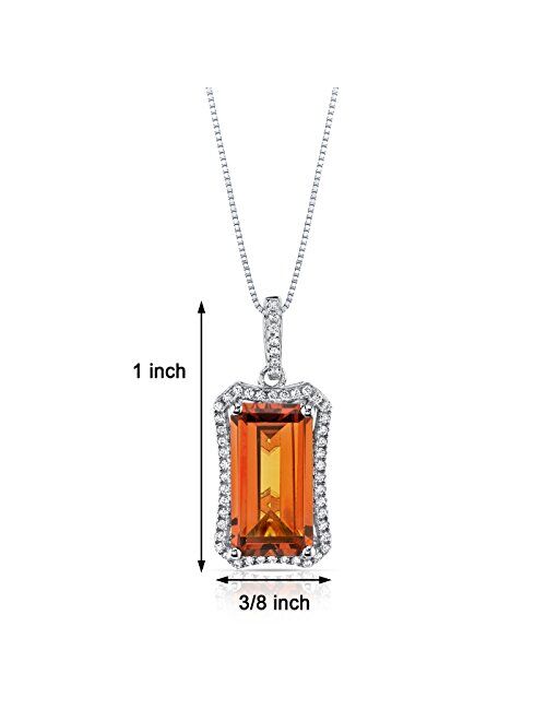 Peora 7 Carats Created Padparadscha Sapphire Pendant Necklace for Women 925 Sterling Silver, Royal Octagon Cut 15x8mm, with 18 inch Chain