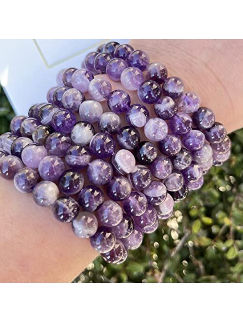 Von Keib Natural Stone Real Chevron Amethyst Crystal Anxiety Beaded Bracelet Healing for Women Men Stretch Round Beads 8 mm (0.31")