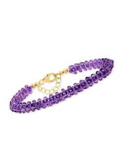 30.00 ct. t.w. Amethyst Bead Bracelet With 18kt Gold Over Sterling. 7.25 inches