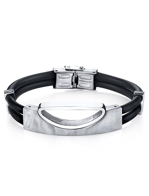 Peora Mens Stainless Steel Bracelet, Black Silicon, College Graduation Gift for Him
