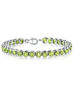 Peridot Tennis Bracelet For Women 925 Sterling Silver, Natural Gemstone, 18.25 Carats total, Round Shape, 7 1/4 inch length