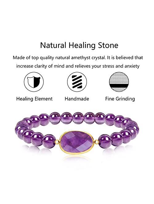 OLARCU Crystal Amethyst Bracelet for Women Purple Beaded Gemstone Healing Bracelets Jewelry for Women Men