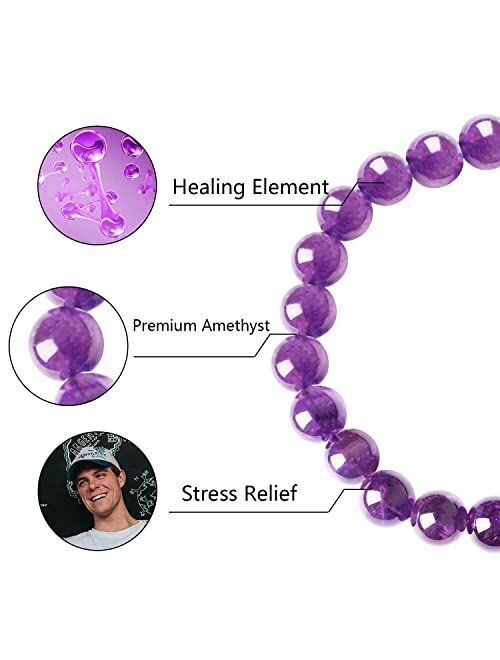 OLARCU Crystal Amethyst Bracelet for Women Purple Beaded Gemstone Healing Bracelets Jewelry for Women Men