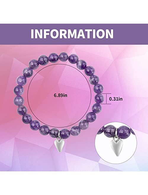 Youdrn Get Well Soon Gifts -Amethyst Bracelet Handmade Natural Semi-precious Healing Crystal Stone,Stress Relief Stretch Bracelets for Women Mothers Day Gifts(Get Well So