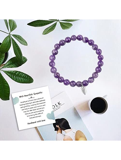 Youdrn Get Well Soon Gifts -Amethyst Bracelet Handmade Natural Semi-precious Healing Crystal Stone,Stress Relief Stretch Bracelets for Women Mothers Day Gifts(Get Well So