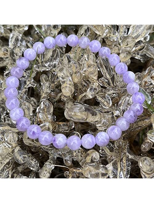 Von Keib Natural Stone Real Lavender Amethyst Stretch Beaded Bracelet Round Beads 6 mm (0.24") Bracelet Semi Precious Purple Amethyst Gemstone Bracelet for Women Men Unis