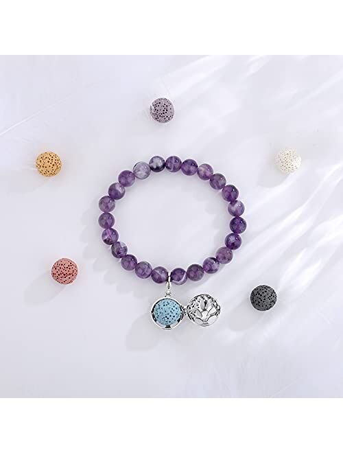 INFUSEU Anxiety Bracelets for Women Girls Aromatherapy Protection Jewelry - Paperclip Chain Bracelet, Healing Crystal Bead Stretch Bracelet