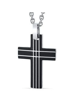 Stainless Steel Black Cross Pendant Mens Necklace Fathers Day Gift, 22 Inch Chain