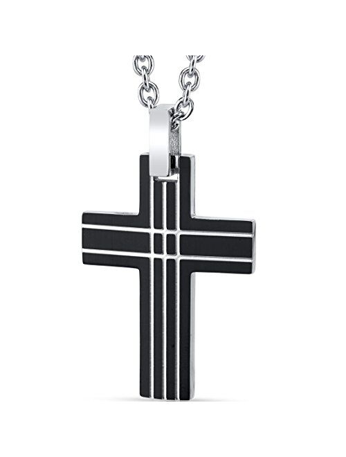 Peora Stainless Steel Black Cross Pendant Mens Necklace Fathers Day Gift, 22 Inch Chain