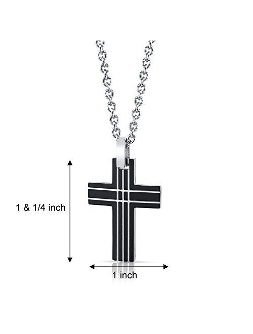 Peora Stainless Steel Black Cross Pendant Mens Necklace Fathers Day Gift, 22 Inch Chain