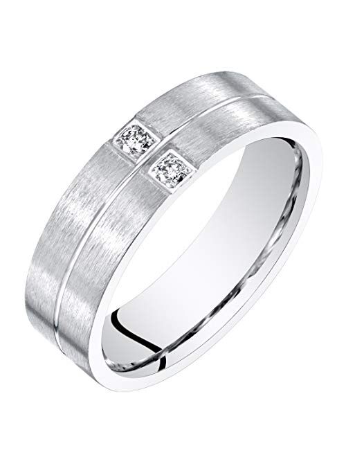 Peora Mens Genuine Diamond Wedding Ring Band Sterling Silver Comfort Fit 6mm Sizes 8 to 14