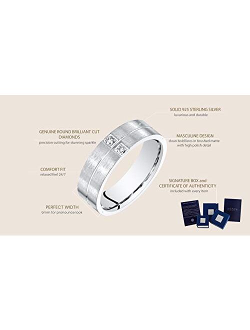 Peora Mens Genuine Diamond Wedding Ring Band Sterling Silver Comfort Fit 6mm Sizes 8 to 14