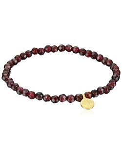 Satya Jewelry 4mm Red Garnet and 18K Yellow Gold Plated Tree of Life Charm Stretch Women's Bracelet, 7"