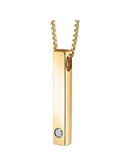 Lab Grown Diamond Vertical Bar Pendant Necklace for Women 925 Sterling Silver 0.05 Carat, D-E Color, VS Clarity, with 18 inch Chain