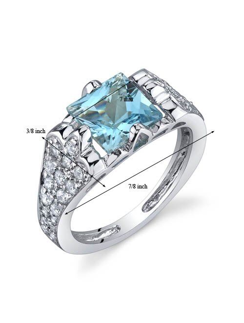 Peora Elegant Opulence 1.75 Carats Swiss Blue Topaz Ring in Sterling Silver Rhodium Nickel Finish Sizes 5 to 9