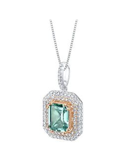 Simulated Paraiba Tourmaline Two-Tone Sterling Silver Octagon Pendant Necklace