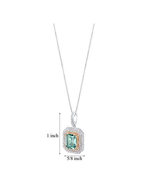 Peora Simulated Paraiba Tourmaline Two-Tone Sterling Silver Octagon Pendant Necklace