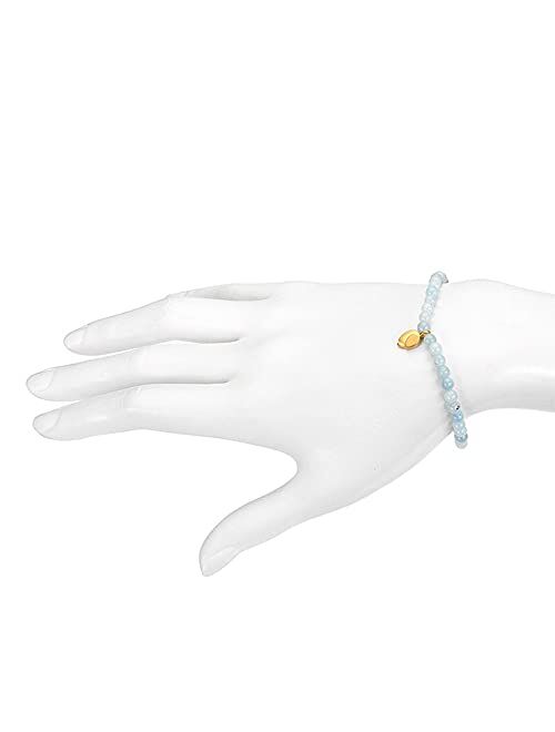 Satya Jewelry 4mm Gemstone and 18K Yellow Gold Plated Lotus Petal Stretch Bracelet, 7"