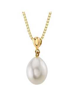 Freshwater Cultured White Pearl Pendant in 14K Yellow Gold, Baroque Oval Shape, 10x8mm Dainty Solitaire