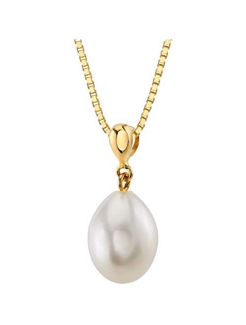 Peora Freshwater Cultured White Pearl Pendant in 14K Yellow Gold, Baroque Oval Shape, 10x8mm Dainty Solitaire