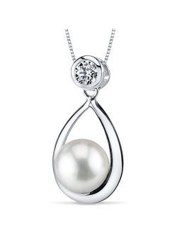 Freshwater Cultured White Pearl Teardrop Pendant Necklace for Women 925 Sterling Silver, 8.5-9.0mm Round Button Shape AAA Grade, with 18 inch Chain