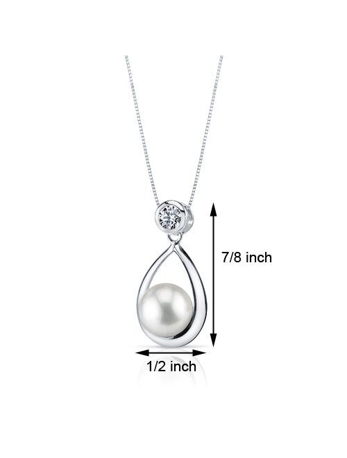 Peora Freshwater Cultured White Pearl Teardrop Pendant Necklace for Women 925 Sterling Silver, 8.5-9.0mm Round Button Shape AAA Grade, with 18 inch Chain