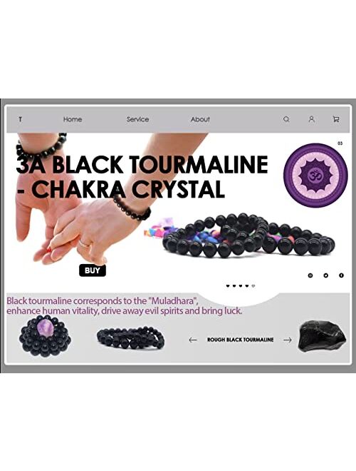 Owizjade Black Tourmaline Bracelet 2 PCS: 8MM & 10MM | 3A Grade Natural Chakra Crystal Jewelry | Birthstone of October, Fit 6"-8" Wrist Size, Bring Luck, Peace & Love, Fe