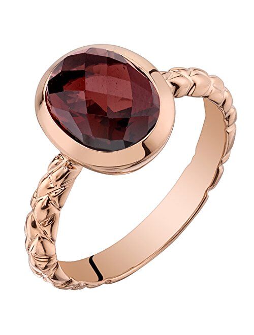 Peora Garnet Solitaire Ring for Women 14K Rose Gold, Genuine Gemstone Birthstone, 3 Carats Oval Shape 9x7mm, Comfort Fit, Sizes 5 to 9