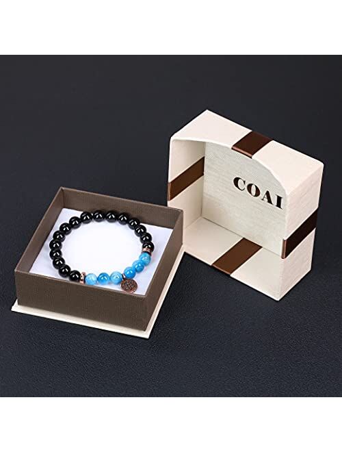 COAI Womens Lotus Charm Black Tourmaline Stone Bracelet