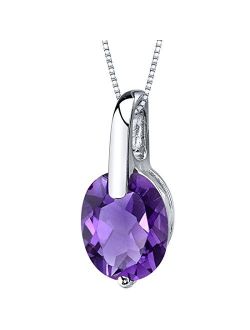 Amethyst Solitaire Pendant Necklace for Women 925 Sterling Silver, Natural Gemstone Birthstone, 2.25 Carats Oval Shape 10x8mm, with 18 inch Italian Chain