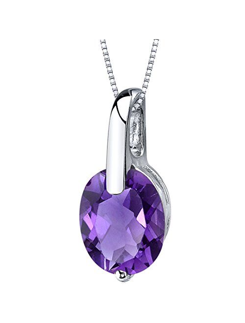 Peora Amethyst Solitaire Pendant Necklace for Women 925 Sterling Silver, Natural Gemstone Birthstone, 2.25 Carats Oval Shape 10x8mm, with 18 inch Italian Chain